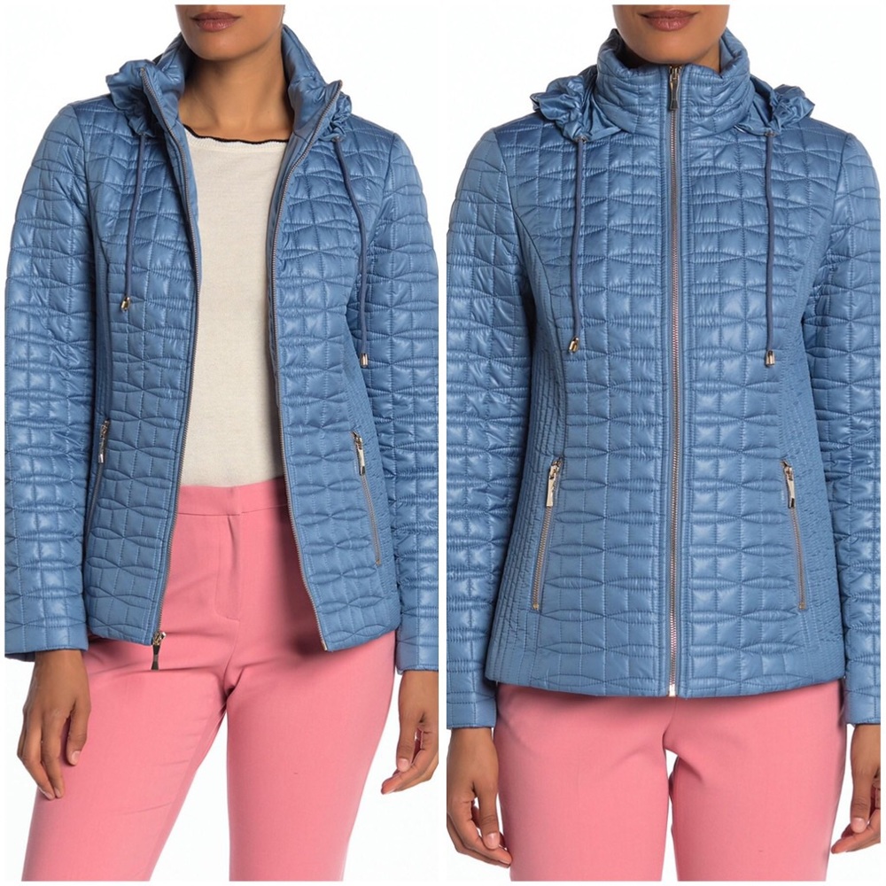 Kate Spade ♠️ Blue Quilted Packable Hood Jacket - Picture 2 of 8